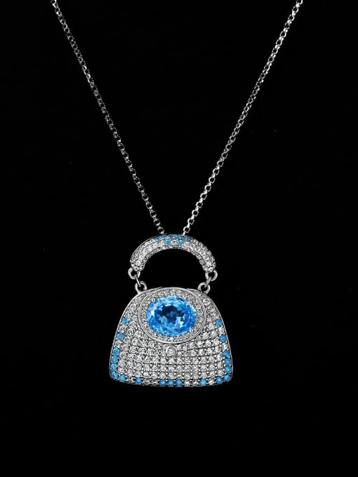 Deep Ice Blue [P 2678] 925 Sterling Silver Cubic Zirconia Irregular Dainty Necklace
